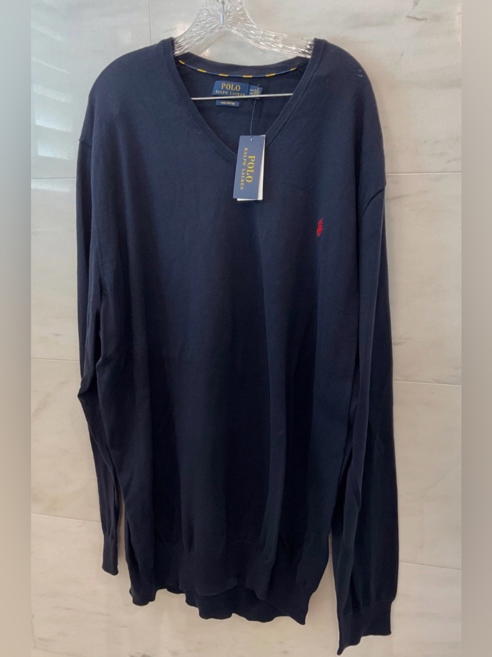 POLO Ralph Lauren NAVY BLUE 100% Pima Cotton V Neck Knit Sweater 4XLT - Q78